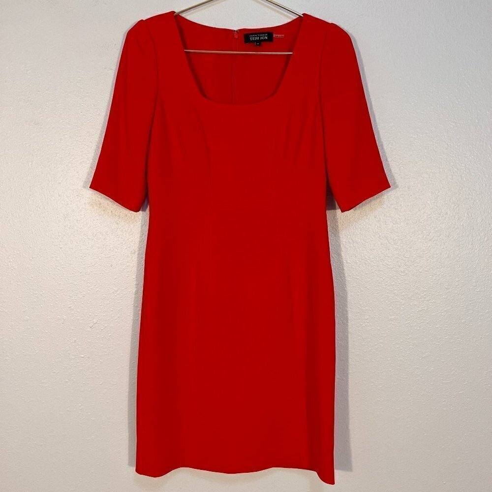 Teri Jon Rickie Freeman Women's Padded Shoulders Midi Red Dress